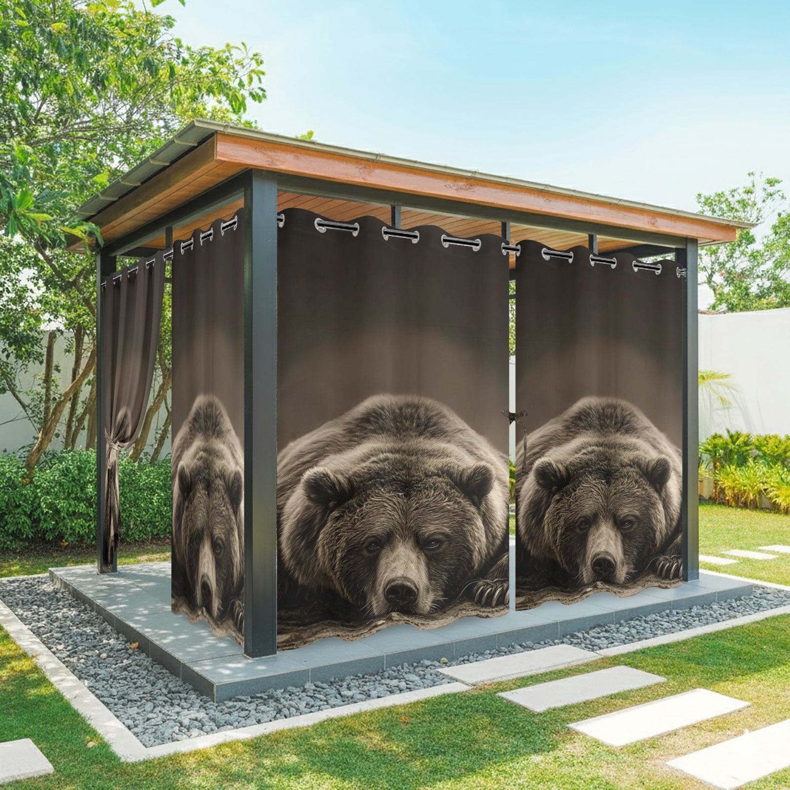 Brown Bear Outdoor Curtains for Patio, Forest Wildlife Animal Rustic Sunshade Privacy Drapes Grommet Waterproof Outside Curtains for Porch/Cabana/Balcony 54"x 108", 1 Panel