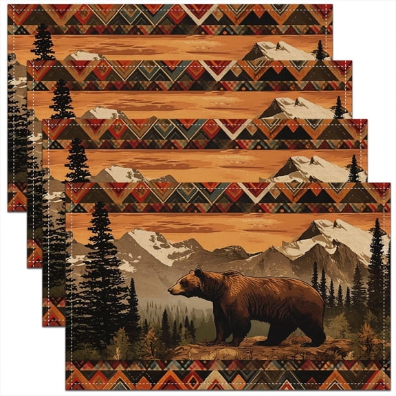 Brown Bear Placemats Set of 4 Wild Animal Table Mats for Party Kitchen Dining Decoration Holiday Seasonal Rustic Cabin Country Place Mat for Dinner Table Indoor Outdoor 18"x12" Non-Slip