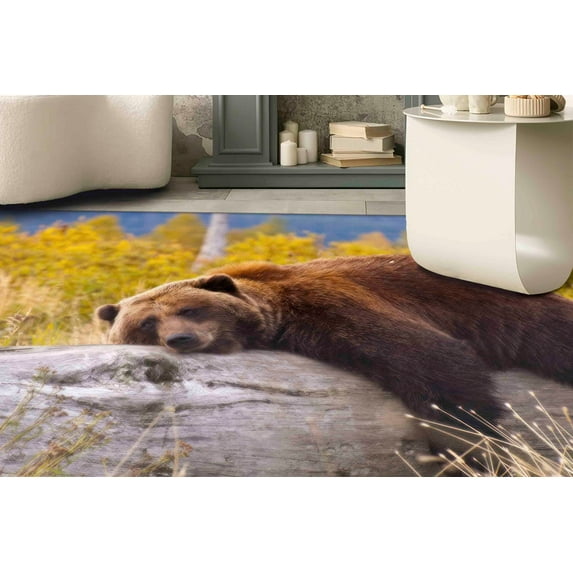 Brown Bear Resting on a Log Rugs, Modern Rug, Bear Rug, Animal Rugs, Round Rug, Personalized Rug, Office Rug, Soft Rug, Dining Room Rug, 2.6'x5' - 80x150 cm