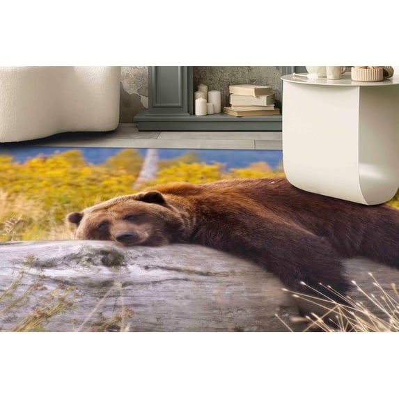 Brown Bear Resting on a Log Rugs, Modern Rug, Bear Rug, Animal Rugs, Round Rug, Personalized Rug, Office Rug, Soft Rug, Dining Room Rug, 1.7'x2.3' - 50x70 cm
