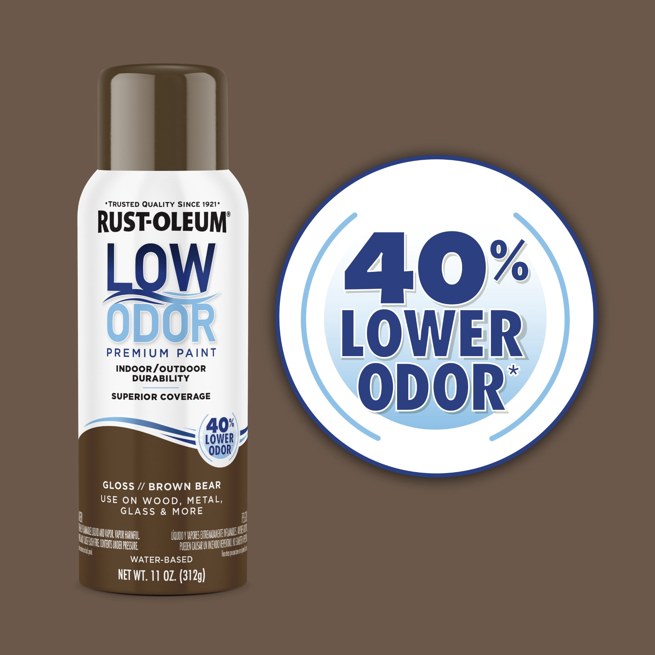 Brown Bear, Rust-Oleum Low Odor Premium Gloss Spray Paint-388276, 11 oz