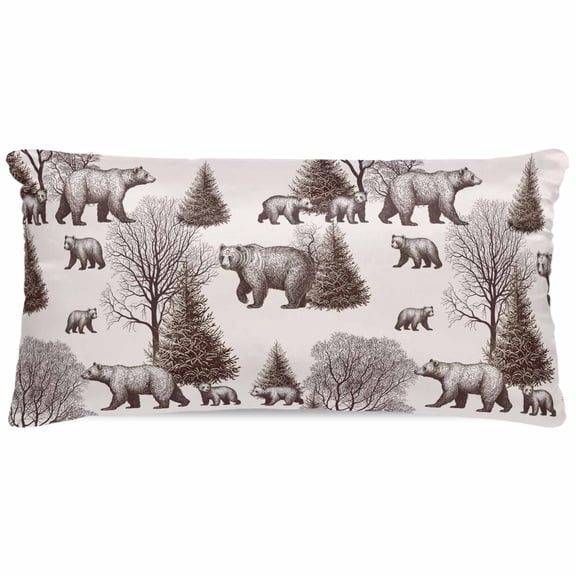 Brown Bear Satin Pillowcase for Hair and Skin with Zipper, Soft Breathable Cooling Silk Pillow Cases, Hunting Bear Forest Wildlife Animals Vintage Throw Pillow Covers King Size 20"x40"