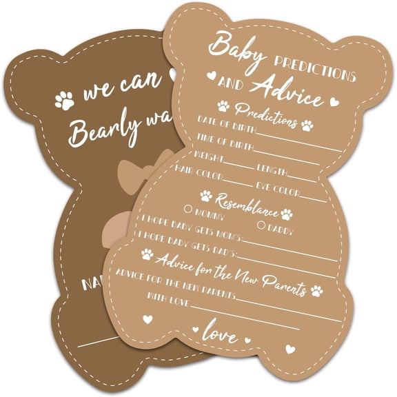 Brown Bear Shape 50 PCS Baby Prediction Advice & Wishes Cards for the Parent-to-be Baby Shower Games - 5x7in Baby Prediction
