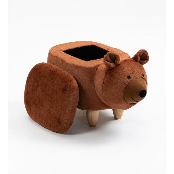 Brown Bear-Shaped Storage Ottoman Footstool for Playroom, Nursery, or Kids' Bedroom