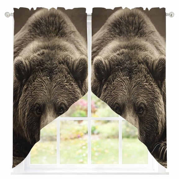 Brown Bear Sheer Curtains Swag Valances for Windows Forest Wildlife Rustic Rod Pocket Swag Curtain Small Window Curtain for Kitchen Living Room Bedroom, 1 Pair 28"W x 36"L