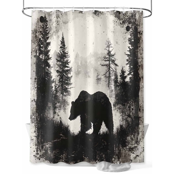 Brown Bear Shower Curtain, Black Bear Forest Animal Modern Art Retro Waterproof Shower Curtain Set with 12 Hooks Lightweight Washable Fabric Shower Curtains for Bathroom 72x72 Inches