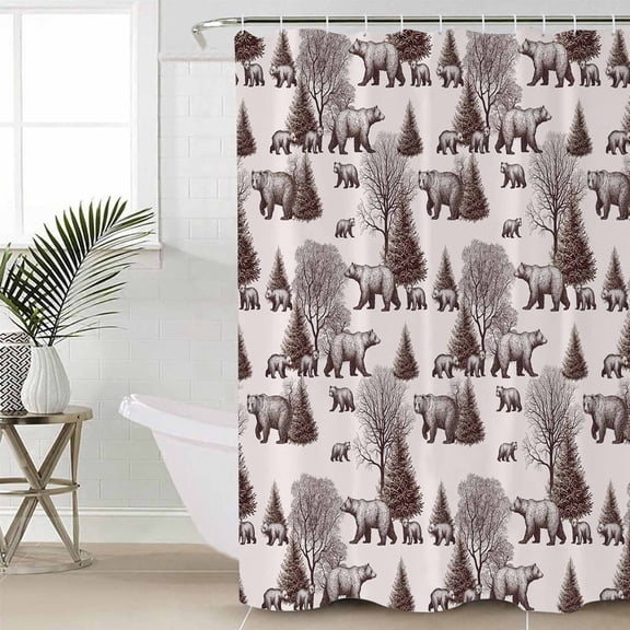 Brown Bear Small Stall Shower Curtain, Waterproof Shower Curtains for Bathroom, Hunting Bear Forest Wildlife Animals Vintage Washable Fabric Cloth Bath Curtain for Bathtub with Hooks 36x72 Inches