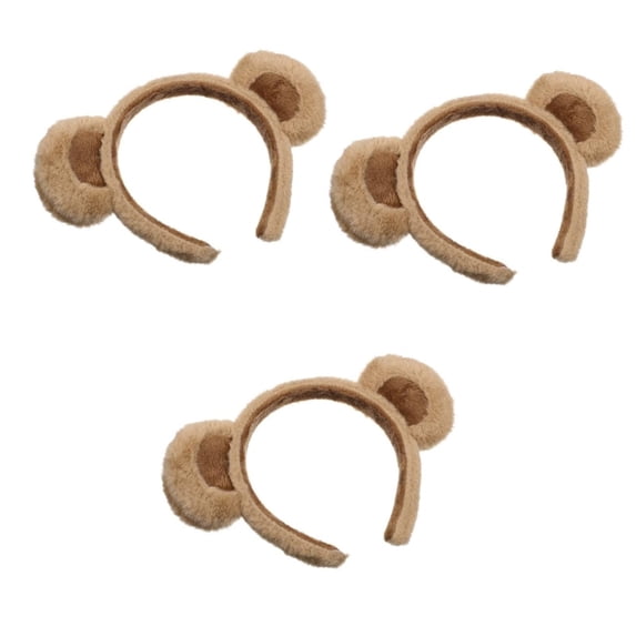 Brown Bear Soft Ears Headband with Bow Hair Furry Animal Ear Headwear for Girls Women Party 3PCS