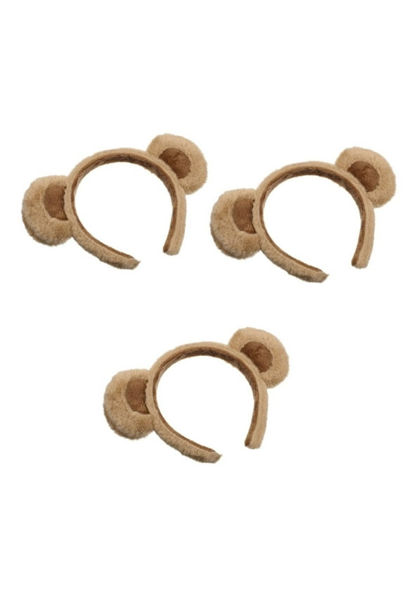 Brown Bear Soft Ears Headband with Bow Hair Hoop Furry Animal Ear Headwear for Girls Women Party 3PCS