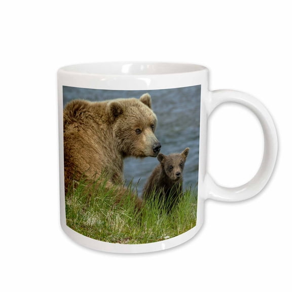 3drose, Brown Bear Sow and Cubs, Katmai National Park, Alaska, Usa, 15oz Mug