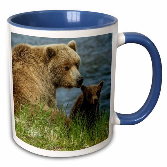 3drose, Brown Bear Sow and Cubs, Katmai National Park, Alaska, Usa, 15oz Two-tone Blue Mug