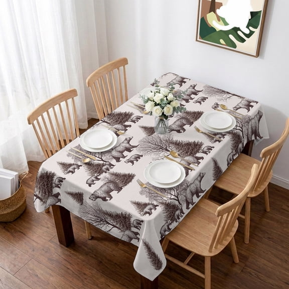 Brown Bear Table Cloth Waterproof Tablecloths, Hunting Bear Forest Wildlife Animals Vintage Tablecloth Dining Table Cover for Kitchen Party Tabletop Outdoor, Rectangle Tablecloth 60x84 Inch