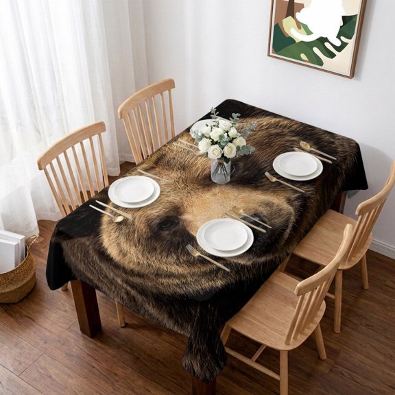 Brown Bear Table Cloth Waterproof Tablecloths, Powerful Animal Wildlife Farmhouse. Tablecloth Dining Table Cover for Kitchen Party Tabletop Outdoor, Rectangle Tablecloth 60x102 Inch