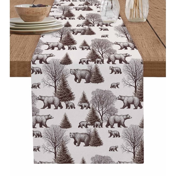Brown Bear Table Runner 36 Inches, Hunting Bear Forest Wildlife Animals Vintage Bed Runner Dresser Scarves Tabletop for Indoor Outdoor Parties/Ceremony/Banquet, 13"x 36"