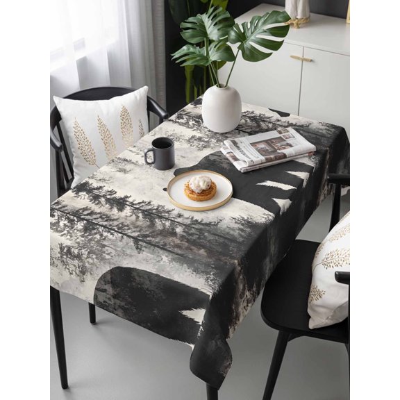 Brown Bear Tablecloth Rectangle Table Cloth 60x120, Waterproof Tablecloth Outdoor Table Cloth, Retro Forest Nature Tree Silhouette Mountain Washable Table Cover for Kitchen Dinning Party