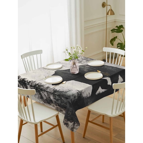 Brown Bear Tablecloth Rectangle Table Cloth 60x84, Waterproof Tablecloth Outdoor Table Cloth, Retro Forest Nature Tree Silhouette Mountain Washable Table Cover for Kitchen Dinning Party