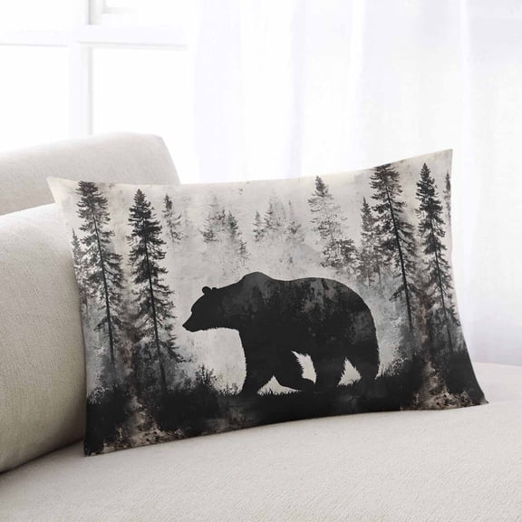 Brown Bear Throw Pillow Covers, Retro Forest Nature Tree Silhouette Mountain Soft Breathable Pillow Cases with Invisible Zipper for Sleeping, Toddler Pillowcases for Couch Bed Sofa Chair 12x20 Inches
