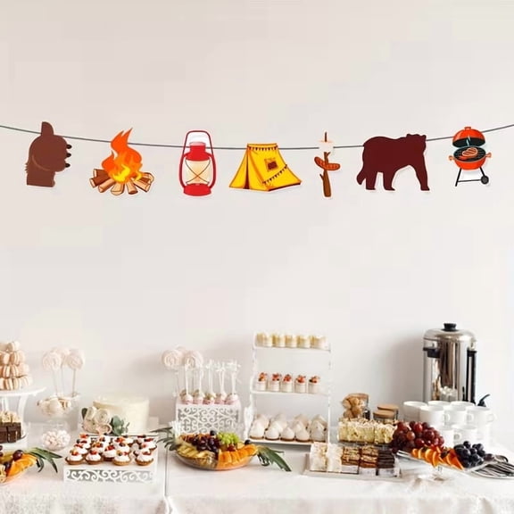 Brown Bear Torch Tent-Shaped Pull-Up Banner for Birthday Parties, Outdoor Camping, and Gatherings