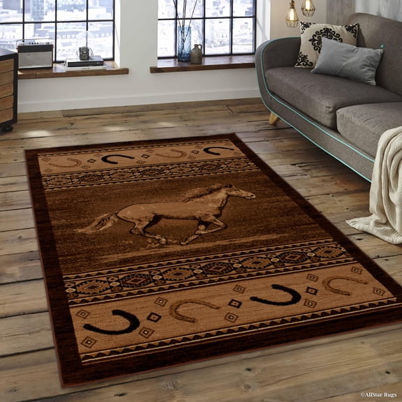 Brown Bear Wildlife Animal Print Forest Outdoor Area Rug (3' 9" x 5' 1")