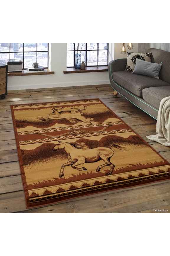 Brown Bear Wildlife Nature Paw Prints Fishing Rod Area Rug (3' 9" x 5' 1")