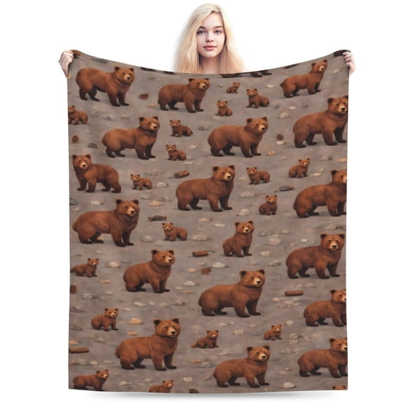Brown Bear Woodland Pattern Throw Blanket, Soft Decorative Blanket for Sofa Couch Bed Rustic Home Décor 50x40