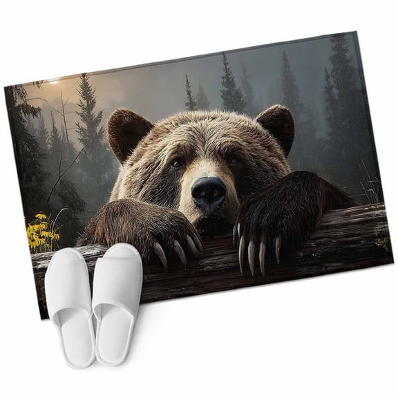 Brown Bears Bathroom Rug Washable 2x3 Entryway Rug Non Slip Nature Forest Wildlife Cabin Country Front Door Mat Low Pile Indoor Doormat Throw Floor Carpet for Kitchen Bedroom Entrance