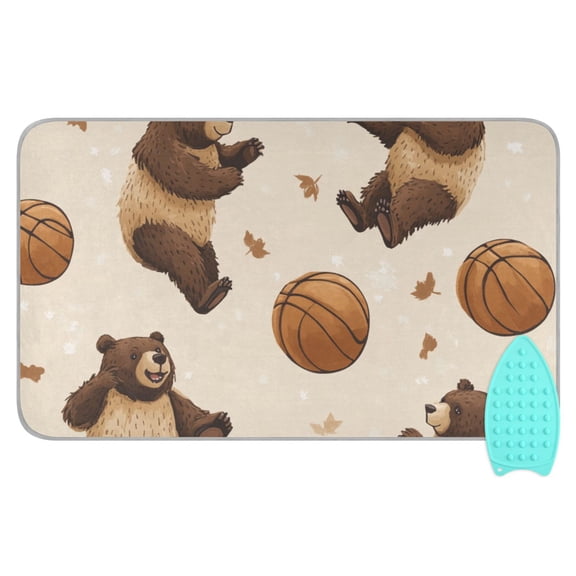 Brown Bears Play Basketball Leaves Ironing Mat Blanket Portable Travel Ironing Pad Heat Resistant Pad 47.2" x 27.6”