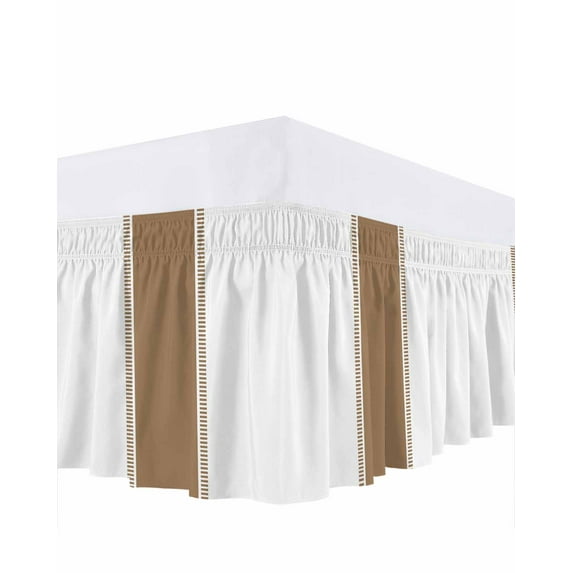 Brown Bed Skirt California King Size 16" Drop Stripes Solid Color Ruffled Wrap Around Bed Skirts Adjustable Elastic Bedskirt Dust Ruffle for California King Size Bed