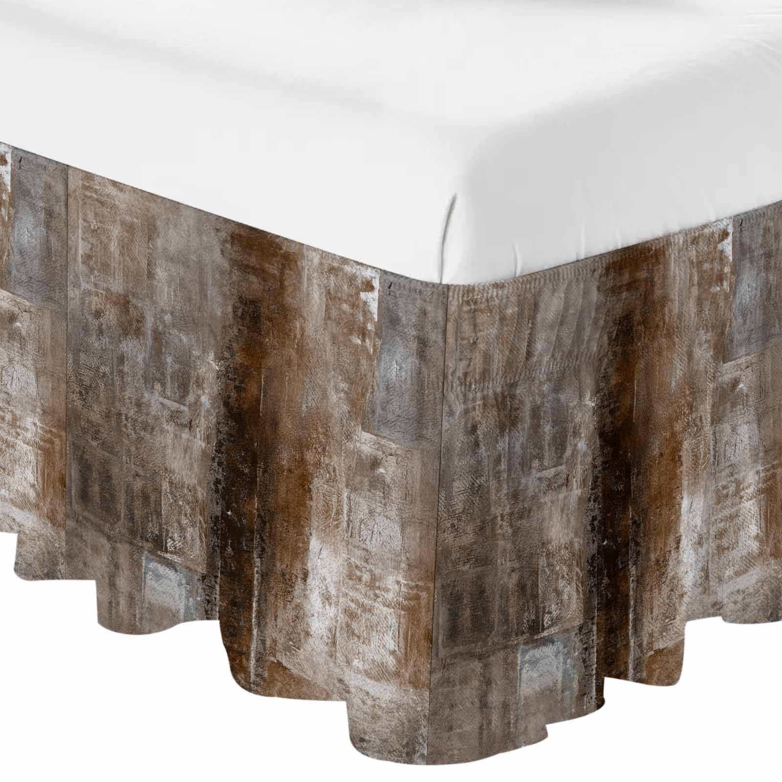 Brown Bed Skirt Queen Size 16 Inch Drop, Adjustable & Elastic Wrap Around Bed Skirts Pleated Dust Ruffles For Twin Full Queen Cal King Base Beds, Retro Oil Painting Modern Abstract Art Aesthetics