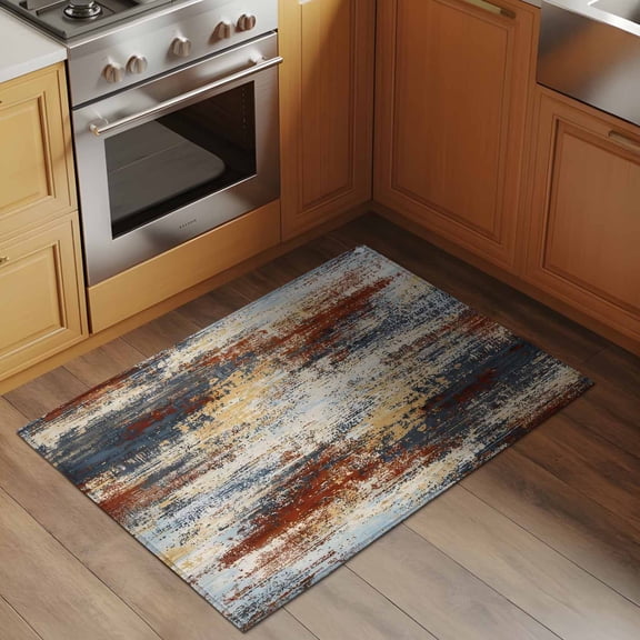 Brown Beige 2x3 Rug for Entryway Front Door Kitchen Sink Area, Gray Abstract Smoky Texture Distressed Mottled Ink Art Low Pile Washable Non Slip Rectangle Area Rug