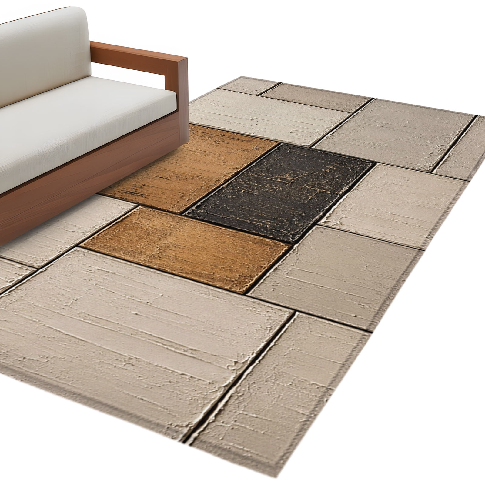 Brown Beige Abstract Area Rug 3x5 Washable Rug Non Slip Geometric Color ...