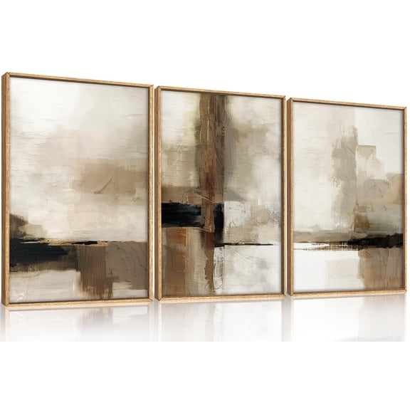 Brown Beige And Black Abstract Wall Art Prints, Modern Brushstroke Decor, Set Of 3