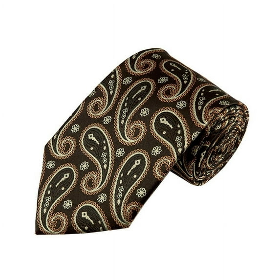 Brown, Beige And Copper Medium Floral Paisley X-Long Woven Necktie