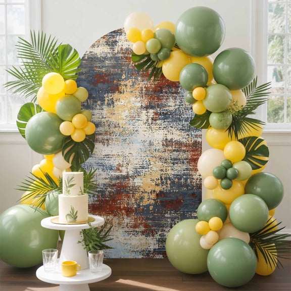 Brown Beige Arch Backdrop Cover, 4FT, Gray Abstract Smoky Texture Distressed Mottled Ink Art Spandex Arch Covers Double-Sided Backdrop for Wedding Birthday Party Photo Background Decoration