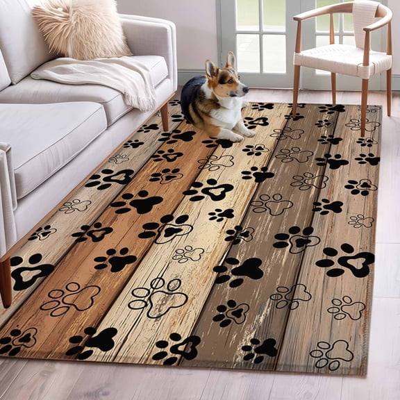 Brown Beige Area Rug 4x6 Washable Rug Non Slip Rustic Farmhouse Dog Paw Vintage Large Area Rug Indoor Floor Carpet for Entryway Bedroom Kitchen Living Room Home Office Dining Room Nursery