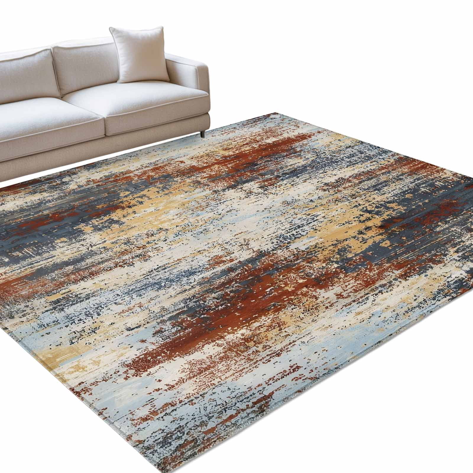 Brown Beige Area Rugs 4x6ft Gray Abstract Smoky Texture Distressed ...