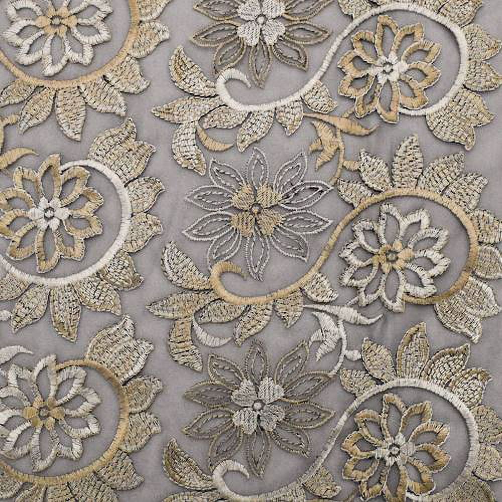 Brown/Beige/Black Floral Embroidered Mesh, Fabric By the Yard 