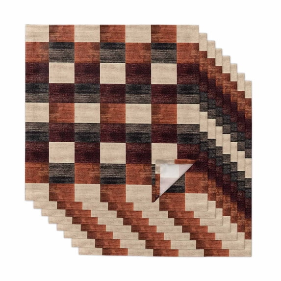 Brown Beige Block Cloth Napkins, Abstract Art Modern Geometric Washable ...