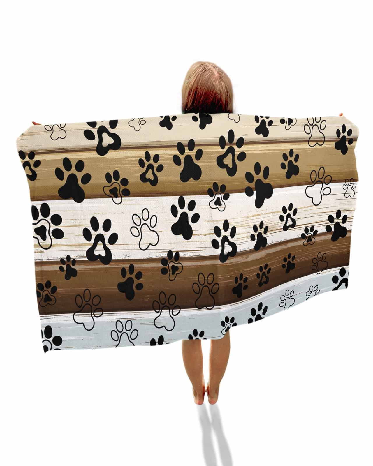 Brown Beige Blue Farmhouse Beach Towels Oversized Super Absorbent, Black Dog Paw Vintage Wooden Lightweight Bath Towel Quick Dry Sets For Bathroom/Pool/Rv Camping/Beach Play/Gym Room/Picnic 31"x62"