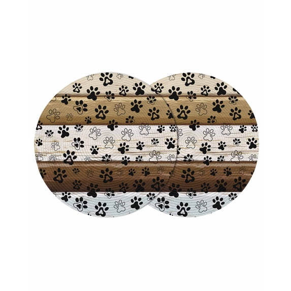 Brown Beige Blue Farmhouse Round Placemats Set of 2 for Dinning Tables,Heat-proof Braided Table Mats 15 Inch,Black Dog Paw Vintage Wooden Washable Place Mat for Kitchen Restaurant Party Table Decor