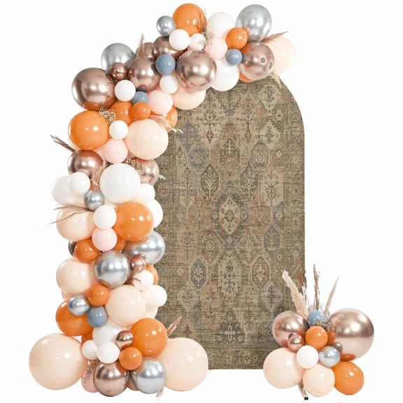 Brown Beige Boho Arch Backdrop Cover 6Ft, Wedding Arch Covers Stretchy Backdrop, Vintage Ethnic Tribe Abstract Art Fitted 2 Sided Arched Photo Background for Birthday Party Decorations