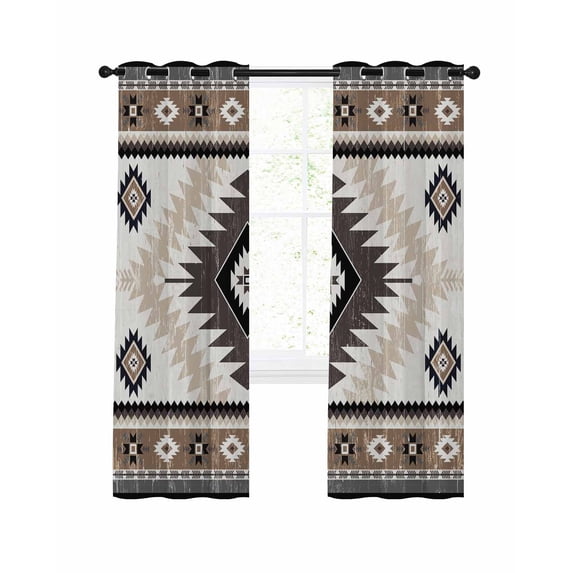 Brown Beige Boho Blackout Curtains, Light Blocking Print Window Curtains, Abstract Southwestern Ethnic Geometric Thermal Insulated Window Drapes for Living Room Kitchen Cafe 2 Panels, 84"W x 63"L