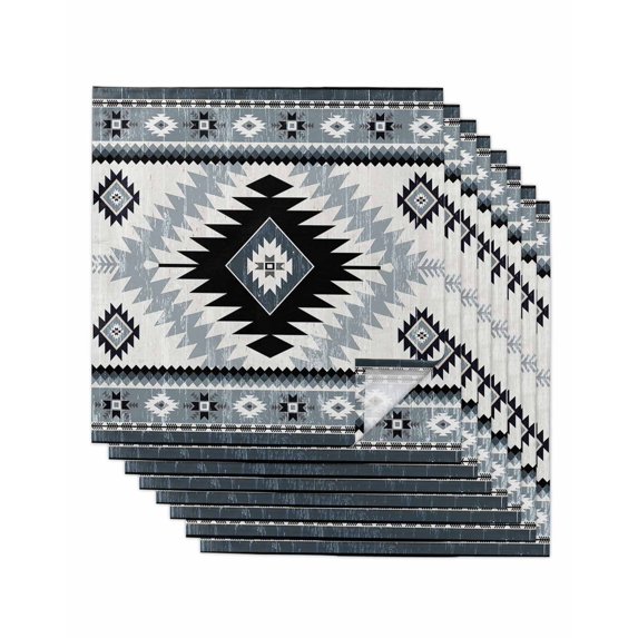Brown Beige Boho Cloth Napkins Set of 8 Reusable Dinner Napkins, Southwestern Ethnic Abstract Geometric Cocktail Napkin Washable Table Napkins for Wedding/Holiday Party/Baby Shower 20"x20"