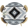 thumbnail image 1 of Brown Beige Boho Round Tablecloth, Fitted Table Cover with Elastic for 36"-44" Round Tables, Southwestern Ethnic Abstract Geometric Table Cloth Outdoor Indoor Dinning Party Waterproof Tablecloths, 1 of 7