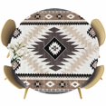 thumbnail image 1 of Brown Beige Boho Round Tablecloth, Fitted Table Cover with Elastic for 55"-60" Round Tables, Abstract Southwestern Ethnic Geometric Table Cloth Outdoor Indoor Dinning Party Waterproof Tablecloths, 1 of 7