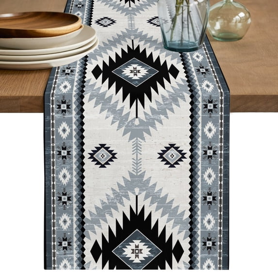 Brown Beige Boho Table Runner 70 Inches Long,Southwestern Ethnic Abstract Geometric Cotton Linen Table Runners Dresser Scarves,Fabric Tabletop Scarf Furniture Cover for Home Dinner Party 13"x70"