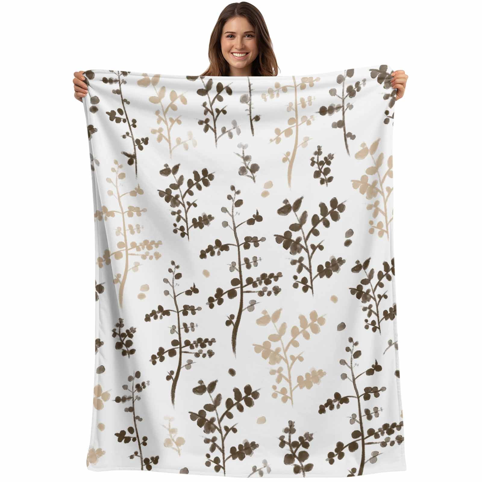 Brown Beige Botanical Blanket Soft Cozy Warm Throw Blanket for Couch ...