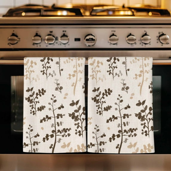 Brown Beige Botanical Kitchen Towels Set of 1, Rustic Country Spring Floral Summer Leaf Absorbent Dish Towels for Kitchen, Microfiber Hand Towel, Quick Drying Tea Towel Decorative Dishcloths