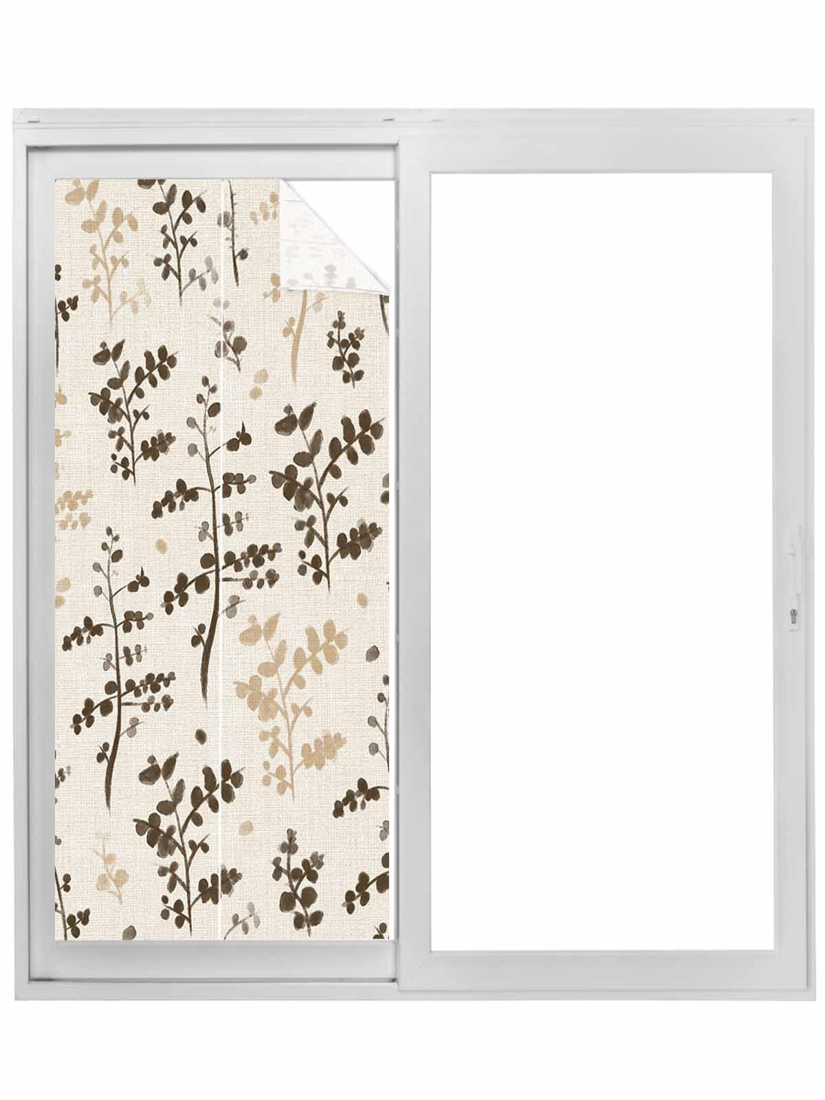 Brown Beige Botanical Window Privacy Film, Rustic Country Spring Floral ...