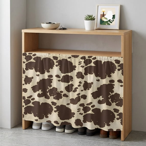 Brown Beige Cabinet Curtain 35"Wx35"L, Dustproof Under Sink Skirt with Self Adhesive Tape, Modern Animal Texture Abstract Cabinet Curtain Cover for Kitchen Sink, Bathroom Vanity, Laundry Room